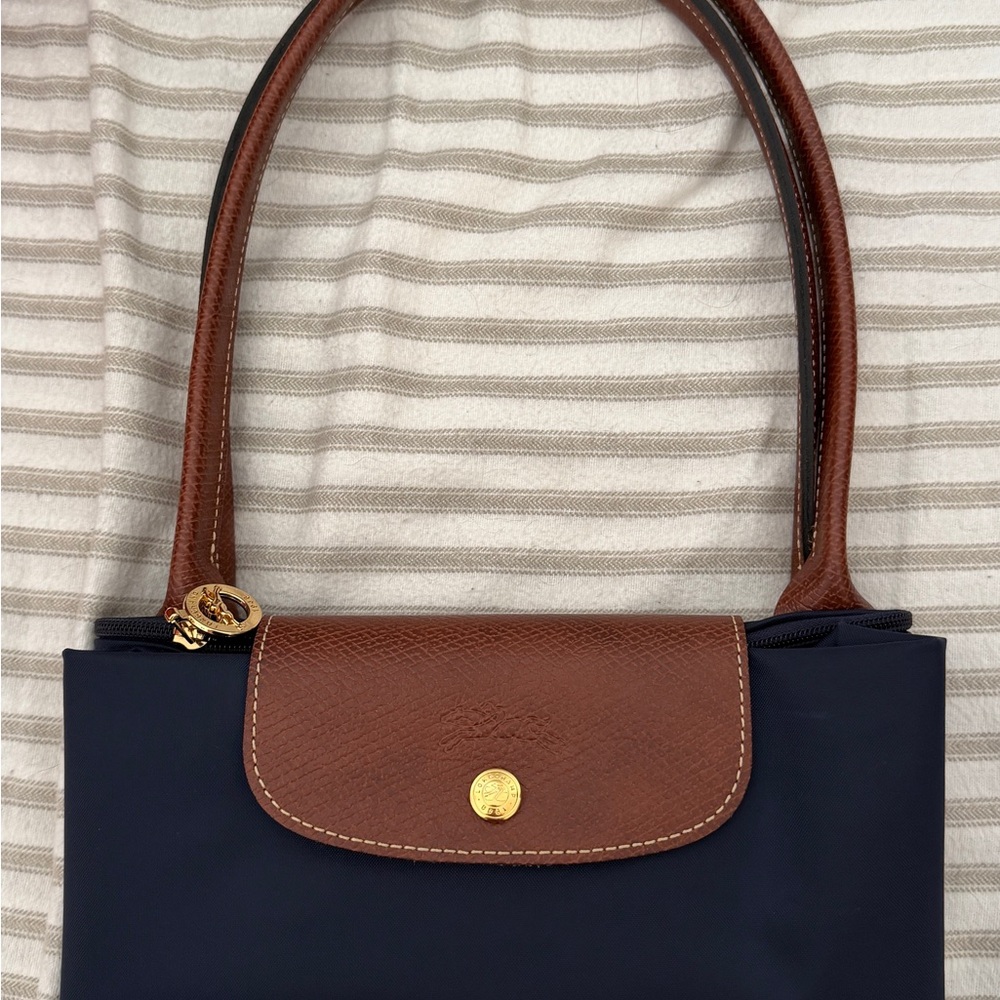 Longchamp Navy and Brown Shoulder Bag